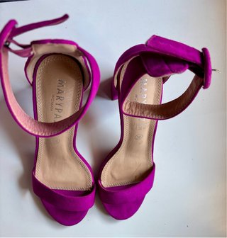 Sandalias Fucsia Tacón Ancho