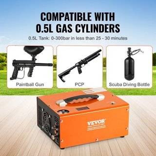 Compresor de Aire PCP, Compresor Portátil de Aire PCP 4500PSI/30Mpa con Convertidor Externo, DC12V, AC230V | Libre de Aceite y Agua | Compresor de Rifle de Aire de Parada Manual, Paintball y Tanqu...