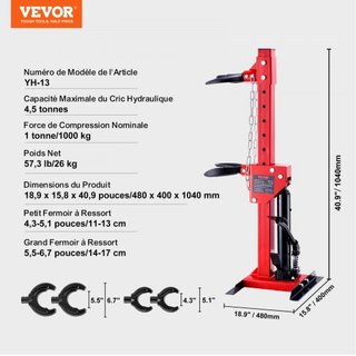 Compresor de Resortes de Estribo, Capacidad de Gato Hidráulico de 4.5 Toneladas/4499.6 kg, Fuerza de Compresión Calificada de 1 Tonelada, Herramienta Automática de Compresor de Resortes de Estribo...