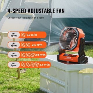 Ventilatore portatile ricaricabile 203,2 mm, ventilatore a batteria con torcia LED, piccolo ventilatore da tavolo regolabile a 4 velocità, ventilatori USB portatili per viaggi, ecc.