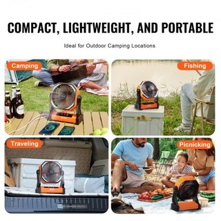 Ventilatore portatile ricaricabile 203,2 mm, ventilatore a batteria con torcia LED, piccolo ventilatore da tavolo regolabile a 4 velocità, ventilatori USB portatili per viaggi, ecc.