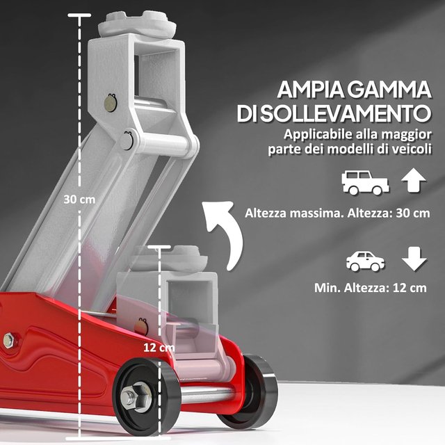 Gato Hidráulico com Elevação 12-30 Cm e Capacidade 2 Toneladas, Gato para Carro de Aço Reforçado, Vermelho