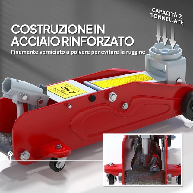 Gato Hidráulico com Elevação 12-30 Cm e Capacidade 2 Toneladas, Gato para Carro de Aço Reforçado, Vermelho