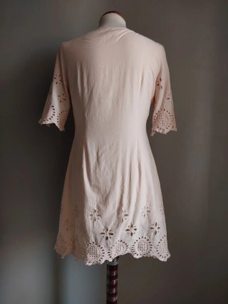 Vestido vintage M encaje blanco y rosa