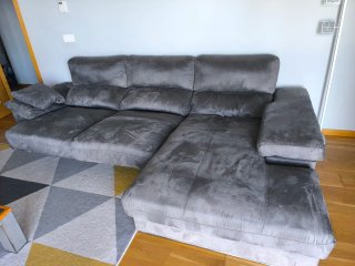 Sofás gris 3 plazas + chaiselongue y sofá 2 plazas
