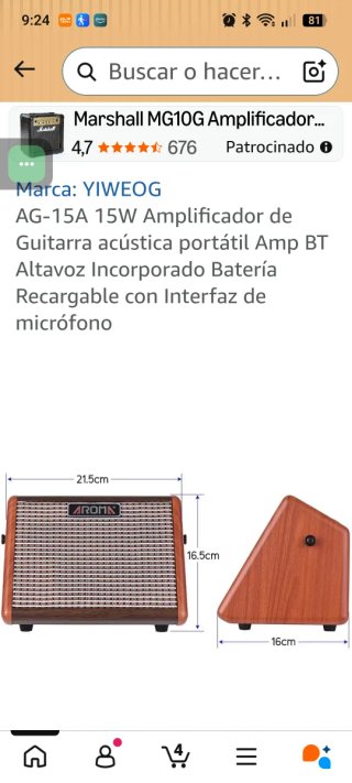 Amplificador Aroma AG-15A para Guitarra Acústica