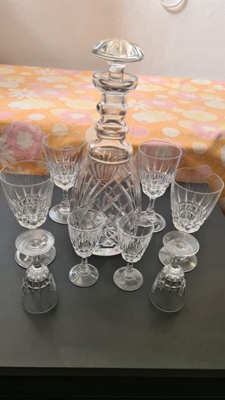 Juego Licorera Vasos Cristal Tallado