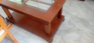 Mesa de centro madera y cristal de madera maciza