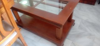 Mesa de centro madera y cristal de madera maciza