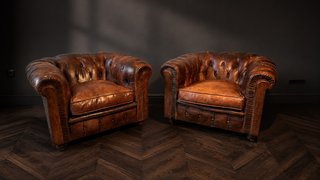 Conjunto Sofá y Butacas Piel Chester vintage