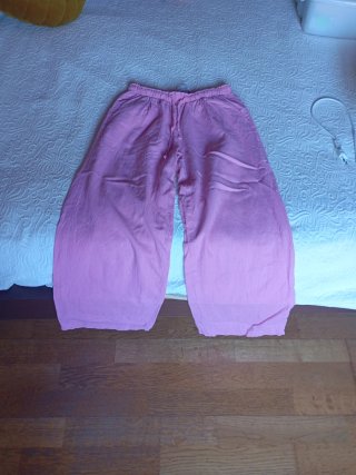 Pantalón lino rosa. Bershka Talla XS