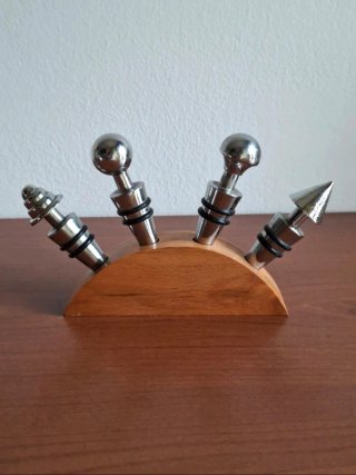Set 4 tappi acciaio con base in legno massello