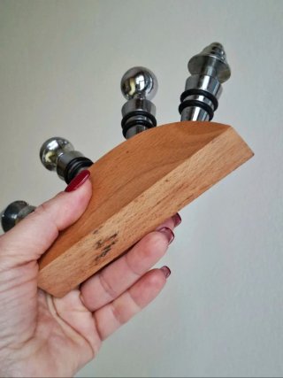 Set 4 tappi acciaio con base in legno massello