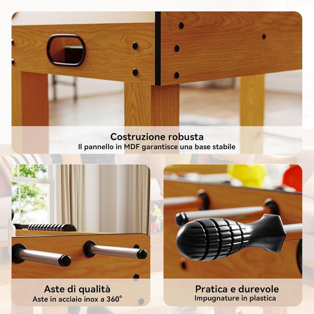Futbolín Profissional para Adultos e Família, Mesa de Futbolín para Adultos, Mesa de Bilhar Futbolín com 2 Bolas, Marcador e 22 Jogadores, 122X61X80.7Cm