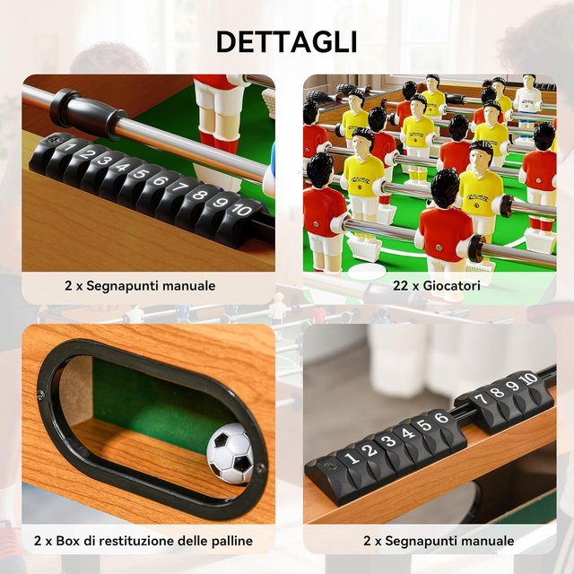 Futbolín Profissional para Adultos e Família, Mesa de Futbolín para Adultos, Mesa de Bilhar Futbolín com 2 Bolas, Marcador e 22 Jogadores, 122X61X80.7Cm