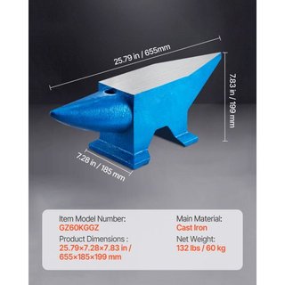 Yunque de Cuerno Único de 132 Lbs Yunque de Acero Fundido para Venta Herramientas de Acero de Forja con Agujero Redondo y Cuadrado y Equipos Yunque Robusto para Joyeros Durable y Herramienta de Tr...