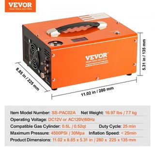 Compresor de Aire PCP, Compresor Portátil de Aire PCP de 4500PSI con Convertidor Integrado, Parada Automática | DC12V/AC230V | Compresor de Tanque de Paintball Libre de Aceite y Agua para Rifle de...