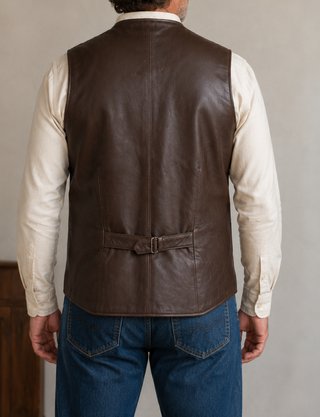 Chaleco de Piel Vintage Marrón