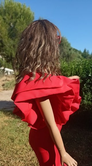 Vestido fiesta- ceremonia  asimétrico cola Talla S