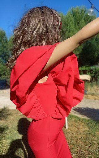 Vestido fiesta- ceremonia  asimétrico cola Talla S