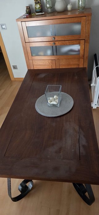 Mesa Rústica Madera Maciza/Hierro Forjado 100 años