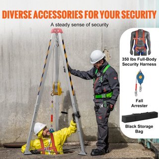 Kit de trípode para espacios confinados, winch de 816.4 kg, trípode para espacios confinados con patas de 2.13 m y cable de 30 m, trípode de rescate para espacios confinados con protección contra ...