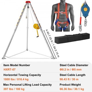 Kit de trípode para espacios confinados, winch de 816.4 kg, trípode para espacios confinados con patas de 2.13 m y cable de 30 m, trípode de rescate para espacios confinados con protección contra ...