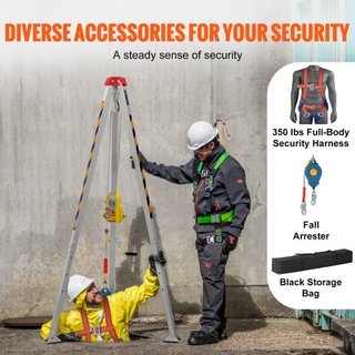 Kit de trípode para espacios confinados, winch de 1179 kg, trípode para espacios confinados con patas de 2.43 m y cable de 30 m, trípode de rescate para espacios confinados con protección contra c...