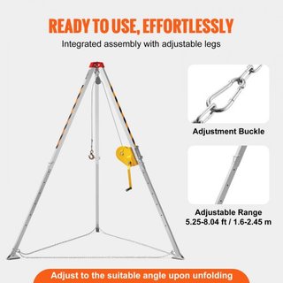 Kit de trípode para espacios confinados, winch de 1179 kg, trípode para espacios confinados con patas de 2.43 m y cable de 30 m, trípode de rescate para espacios confinados con protección contra c...