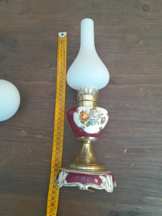 Coppia lampade ceramica, vetro satinato, ottone