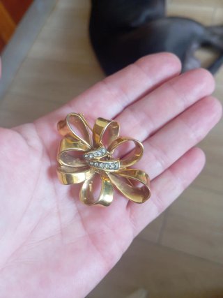 Spilla vintage fiore con strass oro