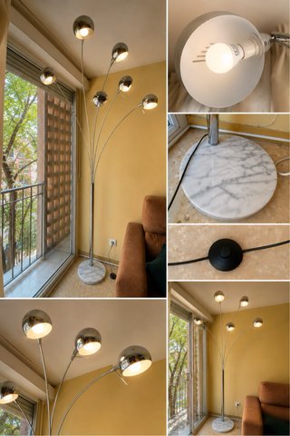 Lámpara de pie de diseño 5 brazos cromada + base m
