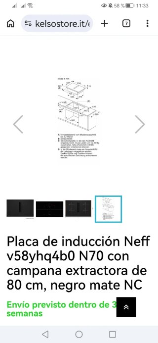 Placa inducción Neff 80cm con campana extractora