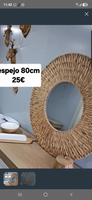 Espejo redondo mimbre 80cm