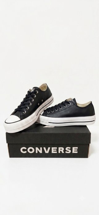 Converse plataforma negras bajas de cuero