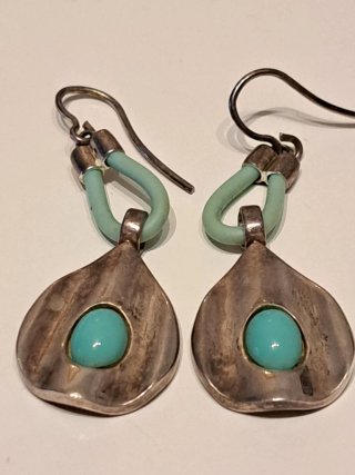 Lote 2 pares pendientes plata y turquesa