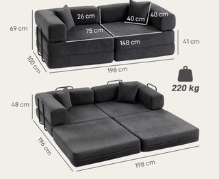 Sofá cama amplio gris oscuro