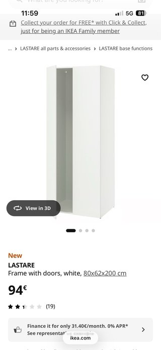 Armario Ikea LASTARE blanco 80x62x200 cm
