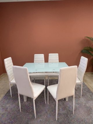 Mesa de comedor de cristal y metal - ENVIO GRATIS