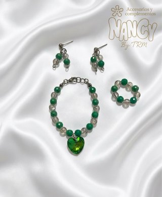 Conjunto Nancy perlas y corazón cristal