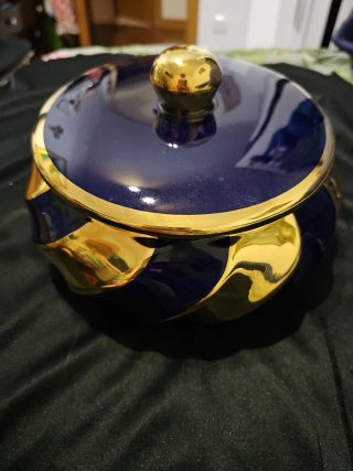 Joyero Porcelana Limoges Azul y Dorado