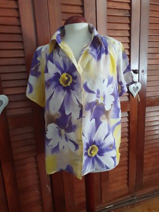 Blusa Punto Roma, floral de seda,  Talla L
