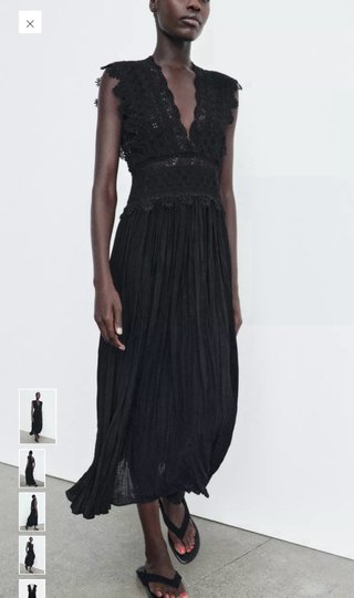Vestido Zara encaje midi negro Talla L