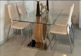 Mesa de comedor cristal y madera