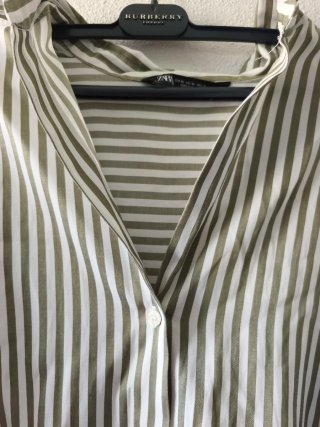 Camisa Zara Rayas Verde y Blanca Talla XL