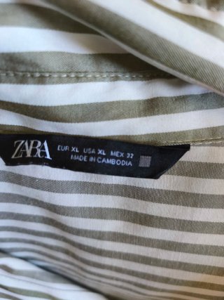 Camisa Zara Rayas Verde y Blanca Talla XL