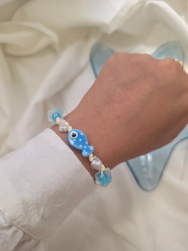 Pulsera Cuentas Pez Azul Ajustable