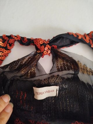 Top lentejuelas rayas oro y naranja