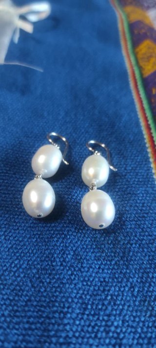 Pendientes Doble Perla Natural Plata