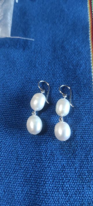 Pendientes Doble Perla Natural Plata